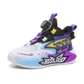 Boys' breathable mesh basketball shoes with convenient rotary buckle in purple and white - 30 / Purple