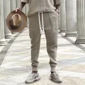 Stylish men's khaki jacquard knit leisure trousers with a white drawstring detail in 2025 - S / Bottoms / Khaki