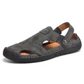 Men's dark grey leather summer sandals featuring durable outdoor leisure dual-use design - 38 / Gray