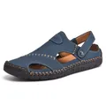 Premium blue men's outdoor cowhide leather sandals with dual-use backstrap for summer - 38 / Dark Blue