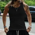 Men's black slim fit ribbed tank top casual sports undershirt for summer outdoor wear - S / Tops / Black