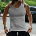 Men's slim fit ribbed tank top in heather grey for casual summer sports - S / Tops / Light Gray