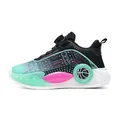 Zapatillas de baloncesto dinámicas para niños con detalles en verde y rosa con cierre giratorio - Negro y Verde Claro
