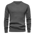 Classic men's dark grey waffle knit round neck long sleeve casual lightweight sweater - S / Tops / Dark Gray