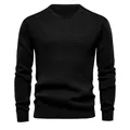 Men's classic black waffle knit sweater with a crew neck and casual long sleeves - S / Tops / Black