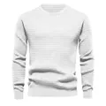 Men's premium white long-sleeve knit sweater with waffle texture and crew neck design - White