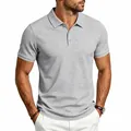 Polo de hombre gris con tejido de gofre y tapeta clásica de tres botones para hombre - S / Tops / Negro