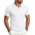 Polo de hombre blanco de punto gofrado con manga corta y cuello en contraste - S / Tops / Blanco