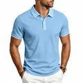 Polo de punto tipo gofre azul claro para hombre con manga corta y diseño casual minimalista - S / Tops / Azul claro