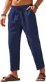 Herren Leinenhose in Marineblau mit elastischem Kordelzug für Sommerstrand und Yoga - S / Unterteile / Marineblau