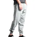 Light gray men's joggers featuring two black side stripes and comfortable drawstring waist - S / Bottoms / Light Gray