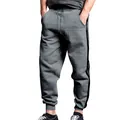 Men's stylish grey casual joggers with black double side stripes and cuffed ankles - S / Bottoms / Dark Gray