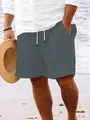 Men's beach leisure shorts featuring grey vertical stripes and drawstring waist - S / Bottoms / Gray