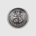 Vintage brass button with embossed lion crest and crown for high-end apparel - 15.0mm (24L) / Antique Silver