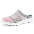 Breathable pink and grey fly-knit closed-toe mules for women with lightweight sole - 36 / Pink