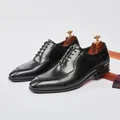 Elegant black genuine leather Oxford dress shoes for men featuring wooden shoe trees - 39 / Black