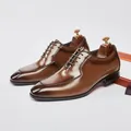 Premium brown leather Oxford shoes for men, classic British business formal footwear - 39 / Brown