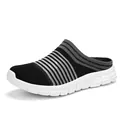 Lightweight black and grey striped fly-knit slip-on mule sneakers with white sole - 36 / Black and Gray