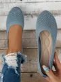 Detail view of breathable blue mesh knit flats with comfortable cushioned insole - Light Gray