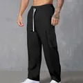 Mens retro black corduroy cargo pants featuring a loose wide-leg fit and side pockets - S / Bottoms / Black