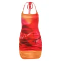 Abito corto bodycon con scollo all'americana e stampa tie-dye sfumata rossa e arancione - Taglia S / Vestiti / Rosso
