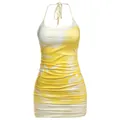 Mini abito aderente arricciato con scollo all'americana tinto in filo giallo brillante. - Taglia M / Vestiti / Giallo