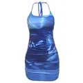 Splendido mini abito aderente blu stampa marmo con scollo all'americana per l'estate 2024 - Taglia M / Vestiti / Blu