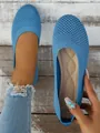 Summer blue flyknit round toe flat loafers for women breathable casual walking shoes - Sky Blue