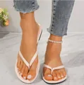 Comfortable pink flat flip-flop sandals for women, stylish summer roman thong style. - Apricot
