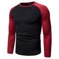 Men's raglan long sleeve T-shirt in black and burgundy red, ghost mannequin studio shot - M / Tops / Black and Red