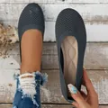 Comfortable dark grey breathable knitted flat shoes for women, perfect for summer wear - Dark Gray