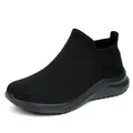 Sneaker slip-on in flyknit nero traspirante da uomo con suole leggere per lo sport - tutto nero