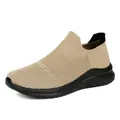 Breathable beige fly-knit slip-on casual sneakers for women and men with black sole - 35 / Khaki
