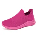 Vibrant hot pink breathable fly-knit slip-on walking shoes with lightweight sole for women - 35 / Magenta