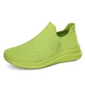 Breathable lime green knit slip-on sneakers for women and men, casual flying woven footwear - 35 / Green