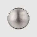 High-end silver circular brass button with a detailed horizontal ribbed texture - Ribbed Dome Style / 36L=23.0MM / Bright Antique Silver