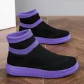 Breathable black fly-knit sock sneakers with vibrant purple soles for a trendy look. - 35 / Black Purple