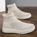 Breathable beige high-top knit sneakers with a comfortable sock-like elastic collar - Beige