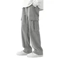 Dettaglio dei pantaloni cargo in velluto a coste grigio con trama e gamba larga - Grigio chiaro