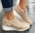 Fashionable beige rhinestone wedge sneakers for women with zipper and velcro straps - 35 / Beige
