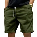 Detail showing texture of men's olive green corduroy shorts with white drawstring - S / Bottoms / Army Green