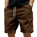 Men's casual brown corduroy shorts with drawstring waist for comfortable summer daily wear - Brown