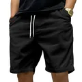 Close-up detail of black corduroy men's shorts with a comfortable drawstring waist design - S / Bottoms / Black