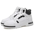 White high-top casual sneakers for men with 8cm platform height increase - 37 / White Flatback Style