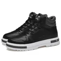 Men's black high-top boots with 8cm height-increasing thick white soles for casual wear - 37 / Black Flat