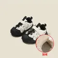 Zapatillas deportivas infantiles forradas de felpa en negro y blanco con velcro. - Talla 17/Longitud Interior 13.5cm / Forro de Lana / Negro