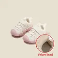 Zapatillas deportivas cálidas forradas de vellón para niñas pequeñas en rosa y blanco - Talla 19/Longitud Interior 14.5cm / Forro de Lana / Rosa
