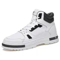 Classic white and black 8cm height increasing high-top casual fashion sneakers for men - 37 / White