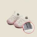 Zapatillas para niños en blanco roto y rosa con parte superior de malla y velcro - Talla 19/Longitud Interior 14.5cm / Zapatos planos / Rosa