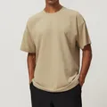 Camiseta de algodón para hombre transpirable ajuste holgado color arena caqui deportivo - Lino